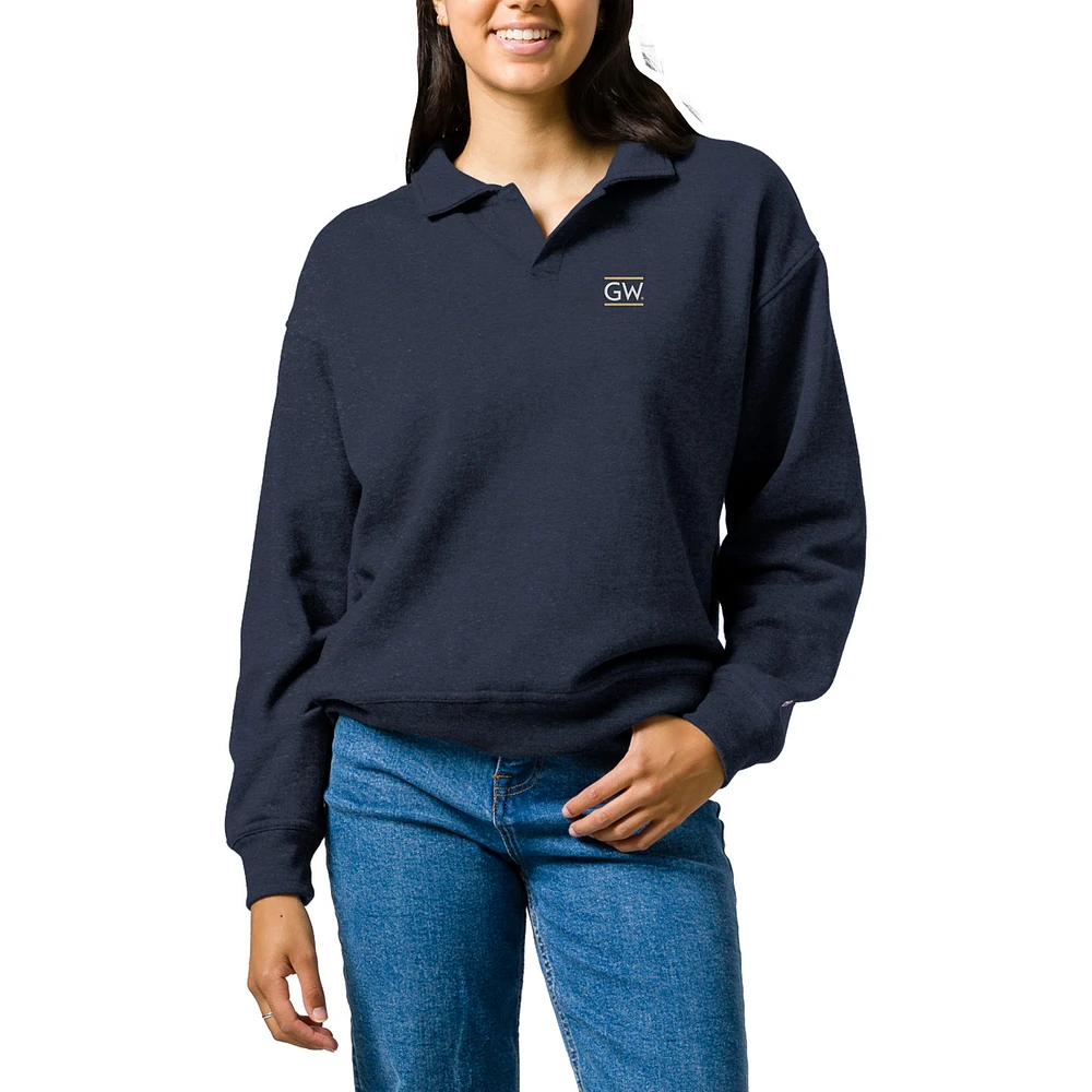 Women's League Collegiate Wear Heather Navy George Washington University Victory Springs Tri-Blend Collared Pullover Sweatshirt
