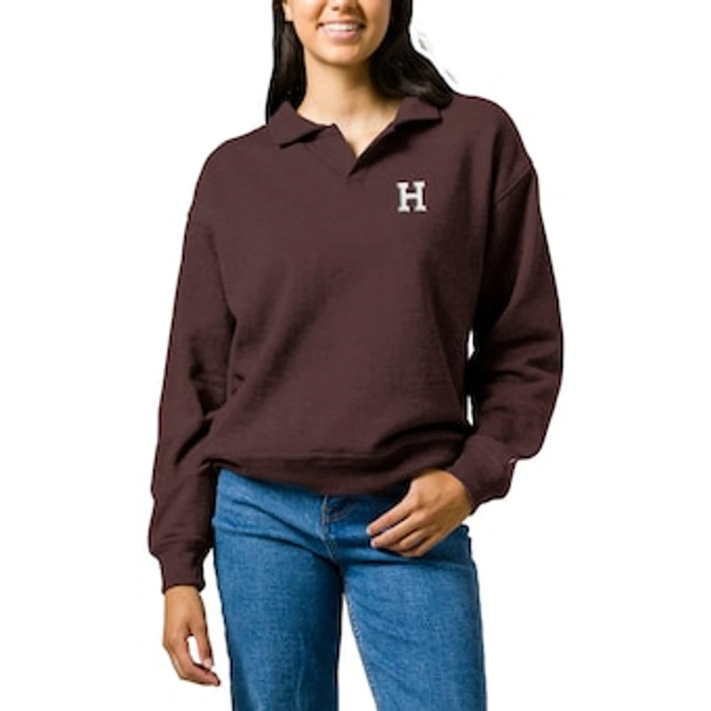 Women's League Collegiate Wear Heather Crimson Harvard Victory Springs Tri-Blend Collared Pullover Sweatshirt