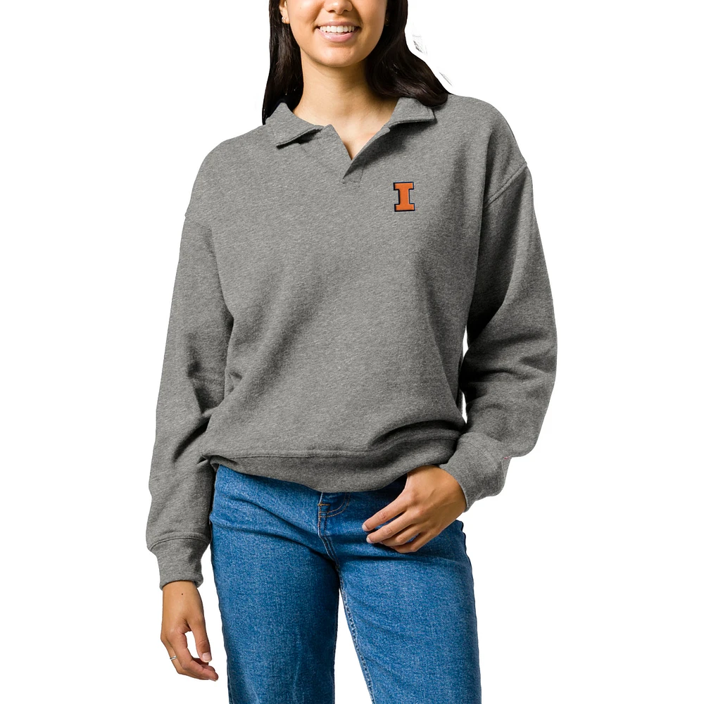 Women's League Collegiate Wear Heather Gray Illinois Fighting Illini Victory Springs Tri-Blend Collared Pullover Sweatshirt
