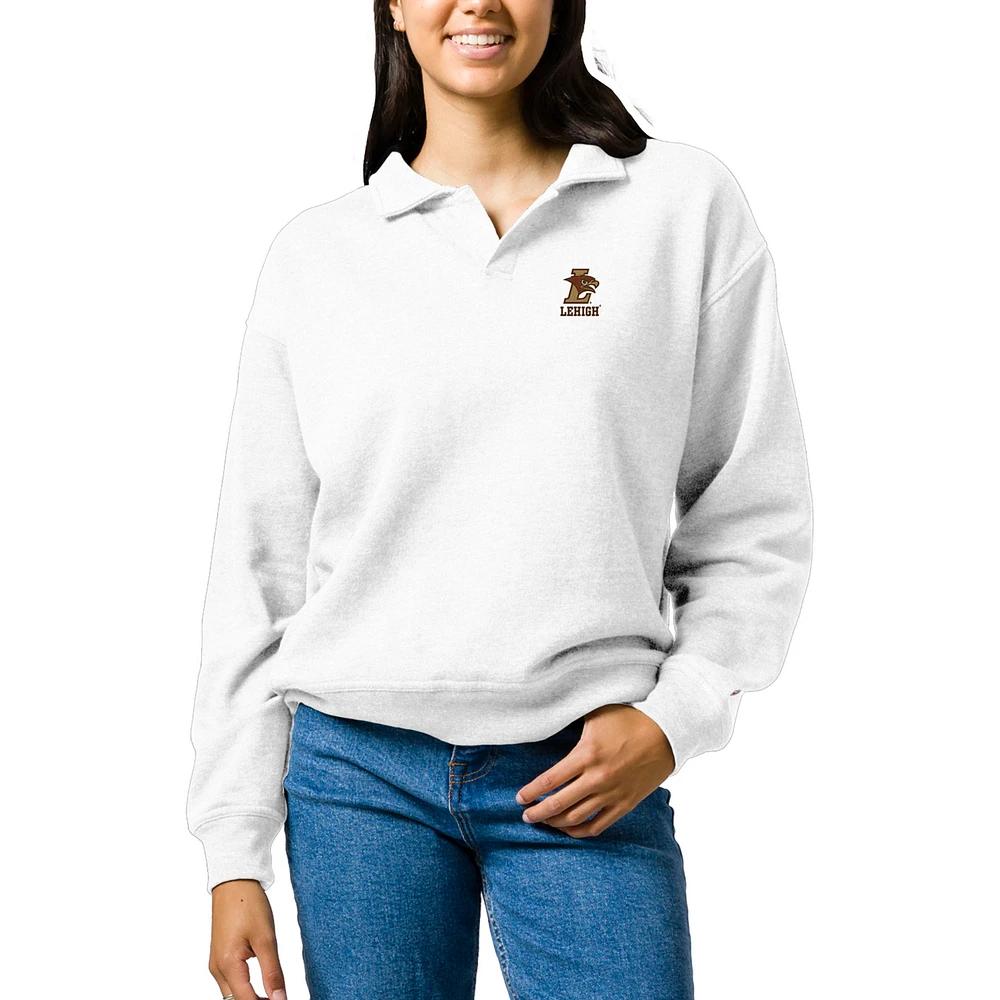 Women's League Collegiate Wear White Lehigh Mountain Hawks Victory Springs Tri-Blend Collared Pullover Sweatshirt