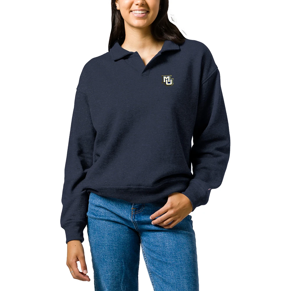Women's League Collegiate Wear Heather Navy Marquette Golden Eagles Victory Springs Tri-Blend Collared Pullover Sweatshirt