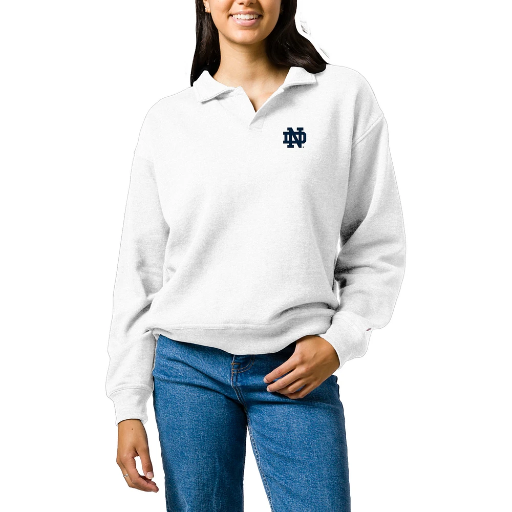 Women's League Collegiate Wear White Notre Dame Fighting Irish Victory Springs Tri-Blend Collared Pullover Sweatshirt