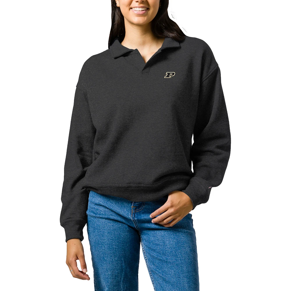 Women's League Collegiate Wear Heather Charcoal Purdue Boilermakers Victory Springs Tri-Blend Collared Pullover Sweatshirt