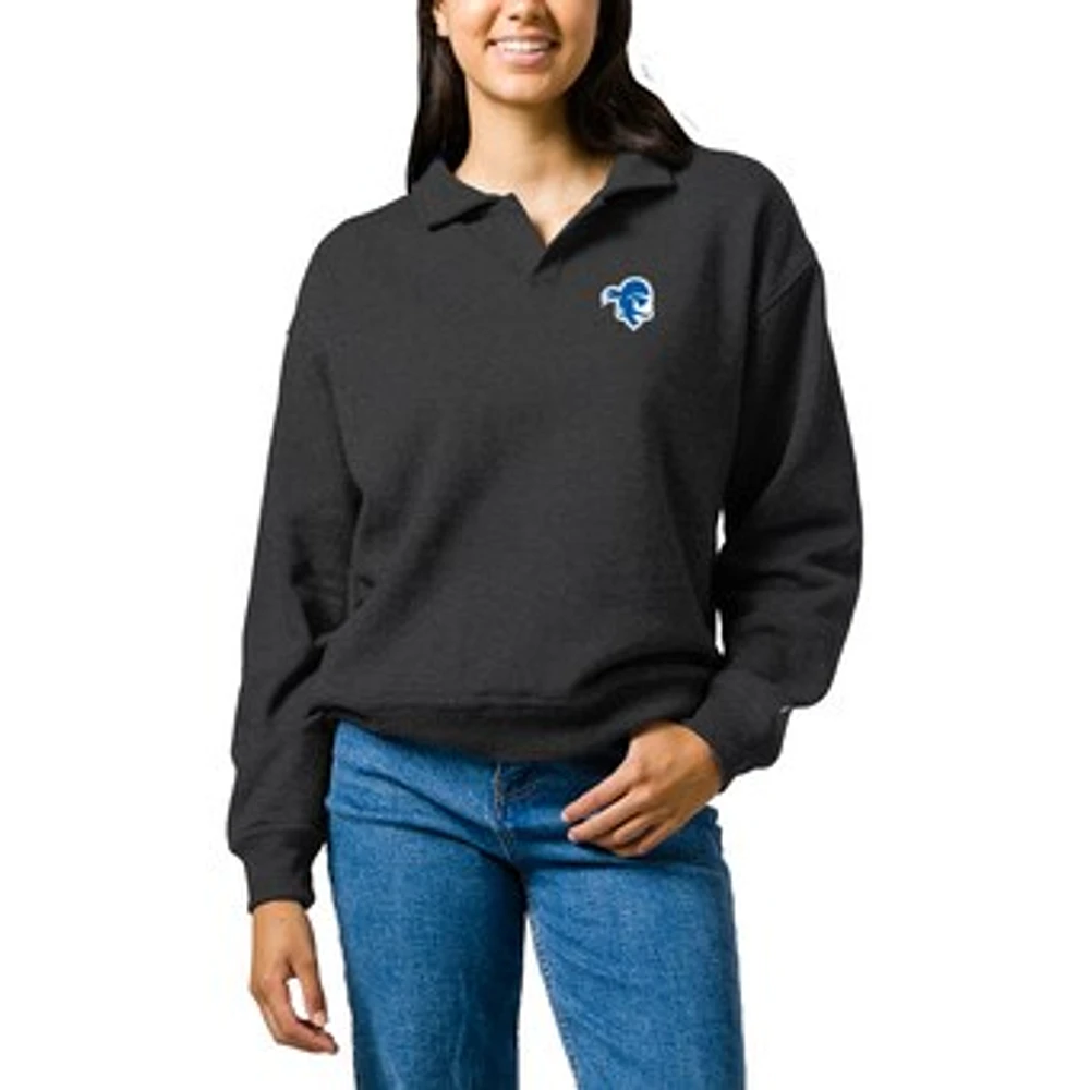 Women's League Collegiate Wear Heather Charcoal Seton Hall Pirates Victory Springs Tri-Blend Collared Pullover Sweatshirt