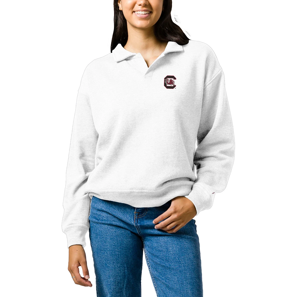 Women's League Collegiate Wear White South Carolina Gamecocks Victory Springs Tri-Blend Collared Pullover Sweatshirt