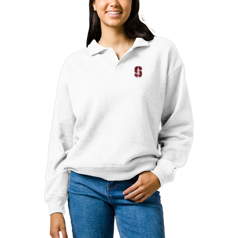 Women's League Collegiate Wear White Stanford Cardinal Victory Springs Tri-Blend Collared Pullover Sweatshirt