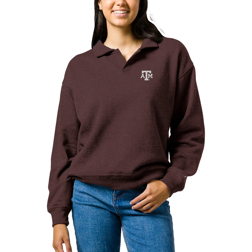 Women's League Collegiate Wear Heather Maroon Texas A&M Aggies Victory Springs Tri-Blend Collared Pullover Sweatshirt