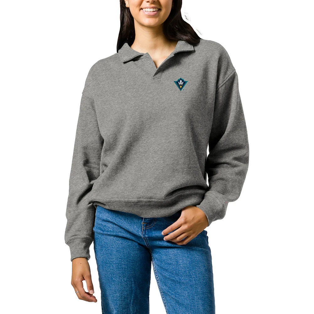 Women's League Collegiate Wear Heather Gray UNC Wilmington Seahawks Victory Springs Tri-Blend Collared Pullover Sweatshirt