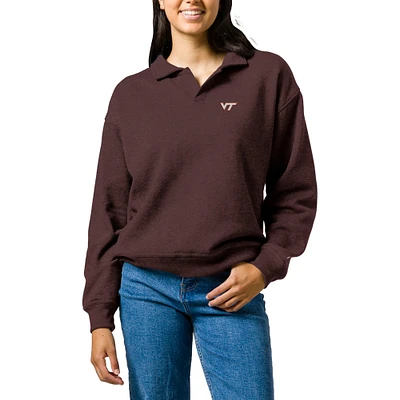Women's League Collegiate Wear Heather Maroon Virginia Tech Hokies Victory Springs Tri-Blend Collared Pullover Sweatshirt