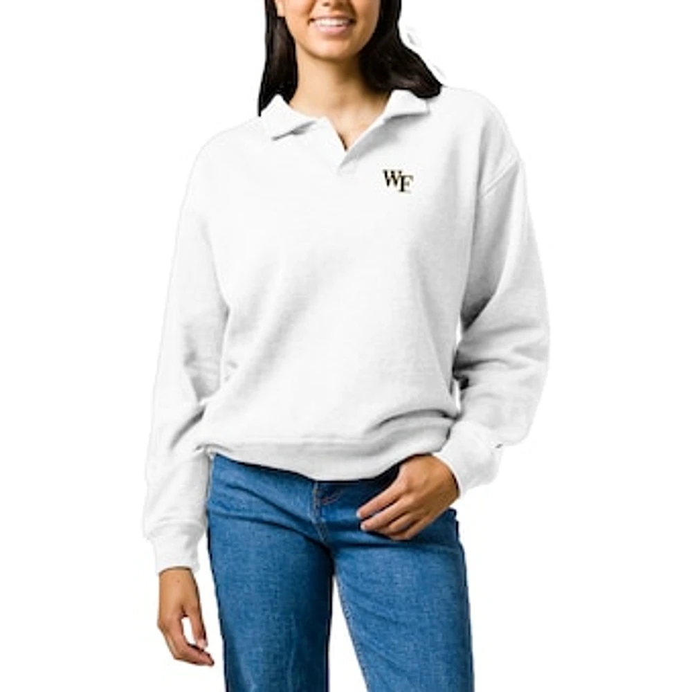 Women's League Collegiate Wear White Wake Forest Demon Deacons Victory Springs Tri-Blend Collared Pullover Sweatshirt