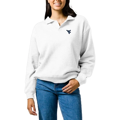 Women's League Collegiate Wear White West Virginia Mountaineers Victory Springs Tri-Blend Collared Pullover Sweatshirt