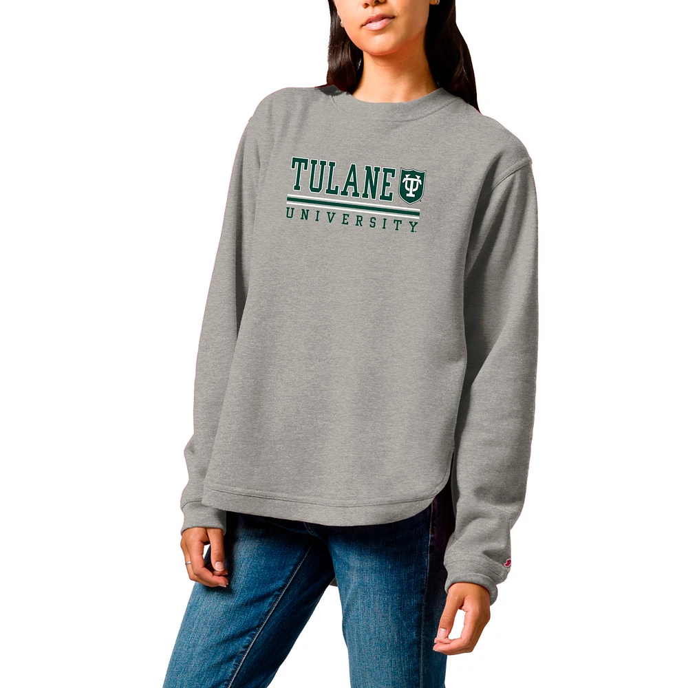 Women's League Collegiate Wear Heather Gray Tulane Green Wave Victory Springs Tri-Blend Fleece Pullover Sweatshirt