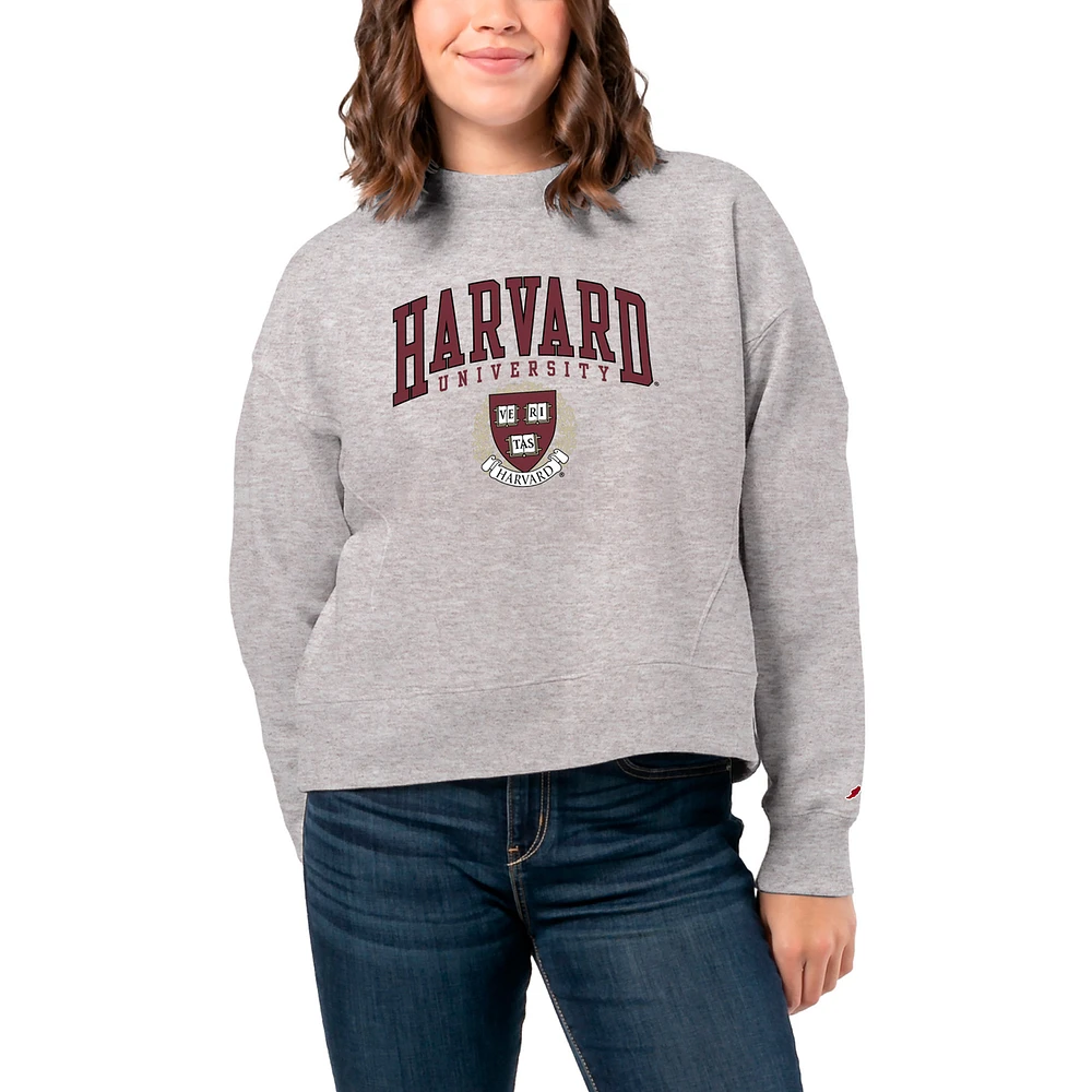 Women's League Collegiate Wear Ash Harvard Crimson 1636 Boxy Pullover Sweatshirt