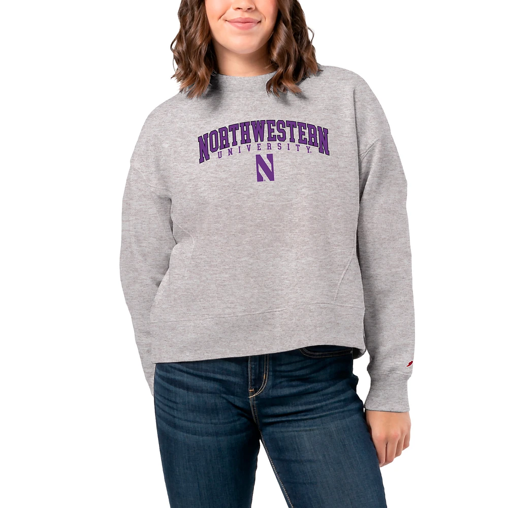Women's League Collegiate Wear Ash Northwestern Wildcats 1636 Boxy Pullover Sweatshirt