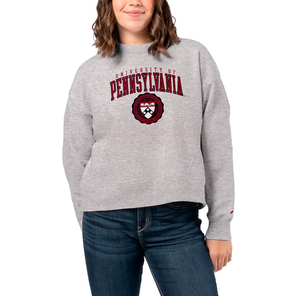Women's League Collegiate Wear Ash Pennsylvania Quakers 1636 Boxy Pullover Sweatshirt