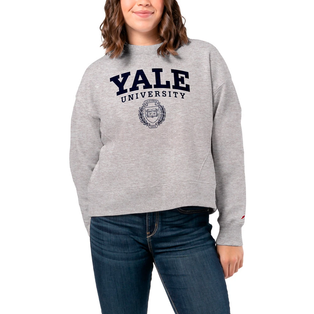 Women's League Collegiate Wear Ash Yale Bulldogs 1636 Boxy Pullover Sweatshirt