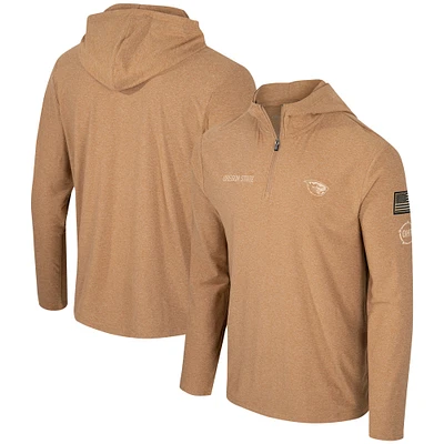 Men's Colosseum Khaki Oregon State Beavers OHT Military Appreciation Cloud Jersey Desert Quarter-Zip Pullover