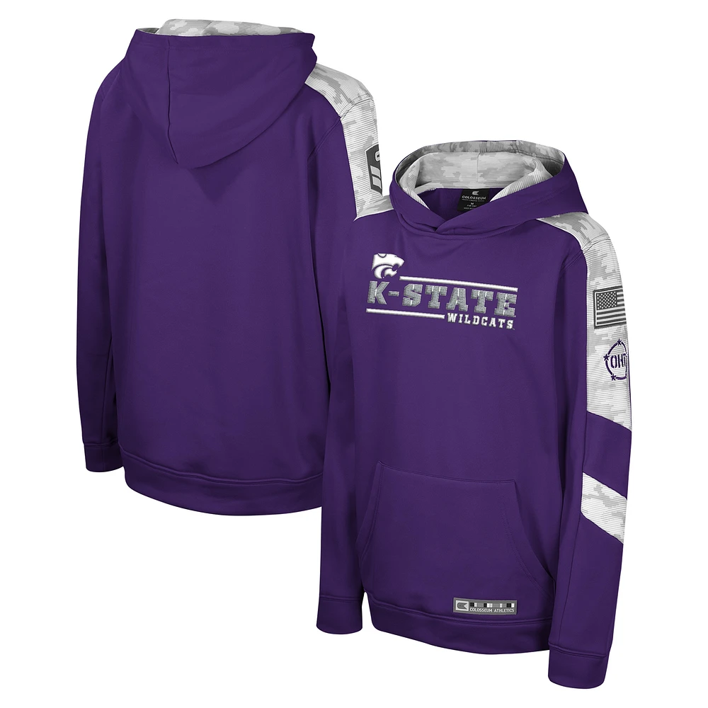 Youth Colosseum Purple Kansas State Wildcats OHT Military Appreciation Cyclone Digital Camo Pullover Hoodie
