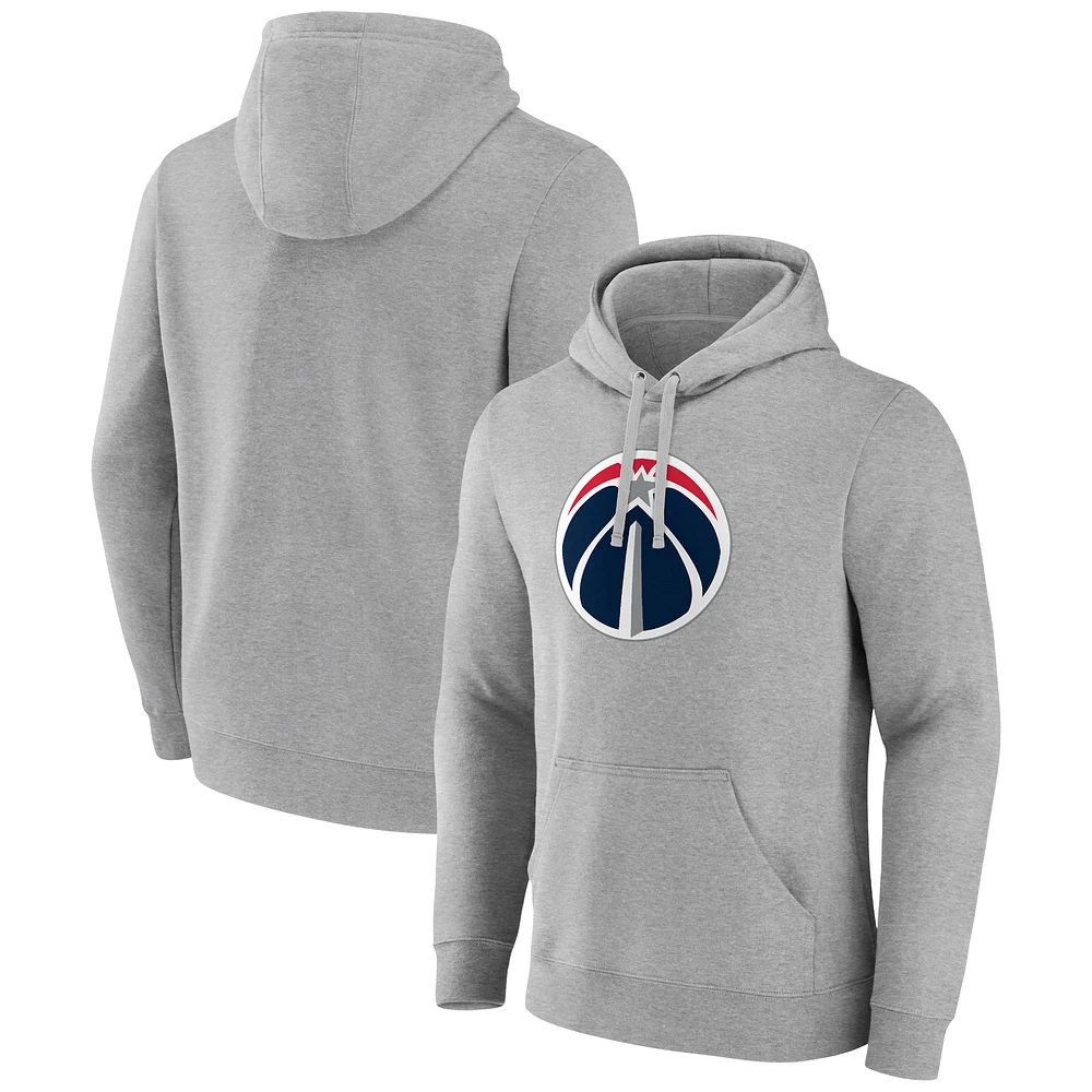 Men's Fanatics Heather Gray Washington Wizards Primary Logo Pullover Hoodie