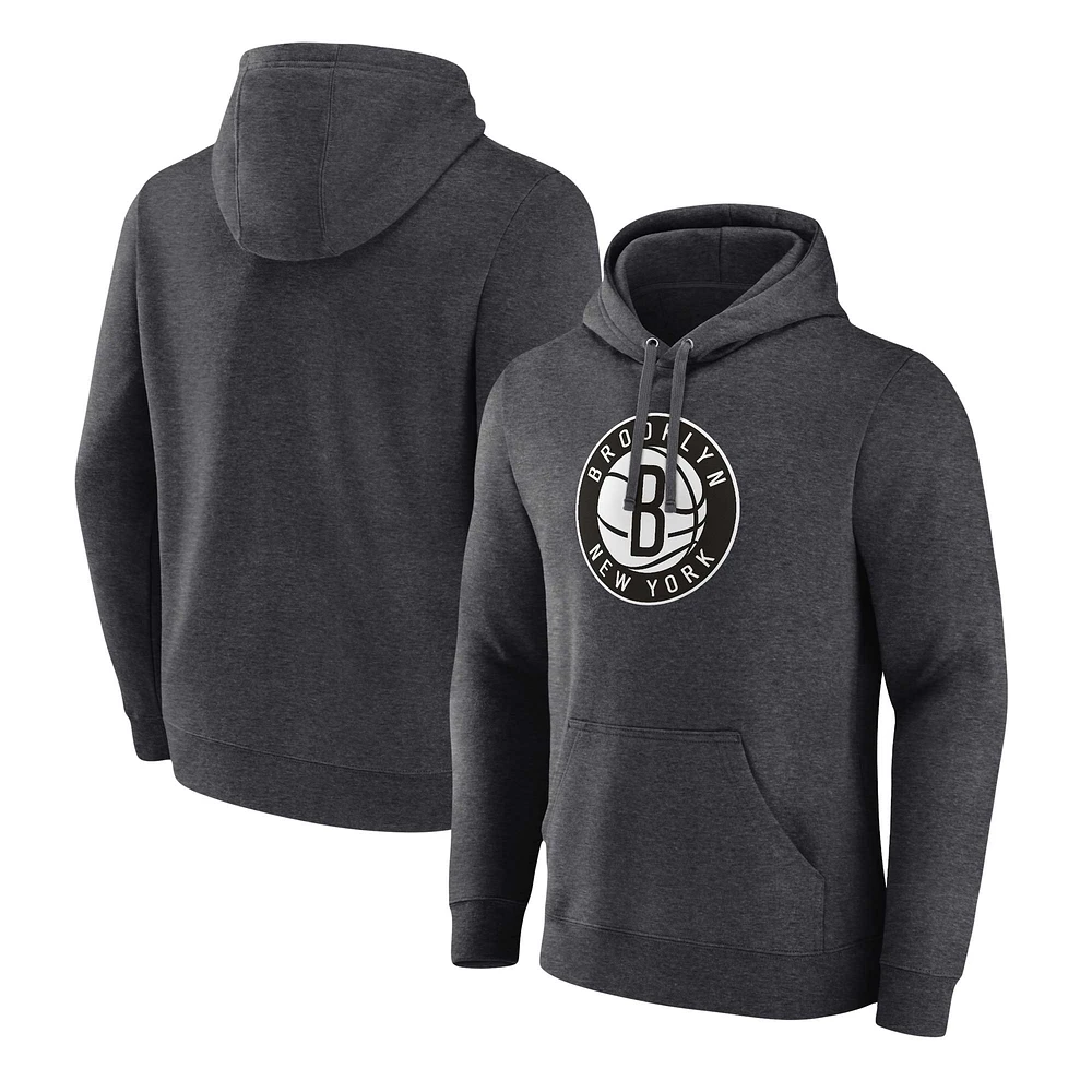 Men's Fanatics Heather Charcoal Brooklyn Nets Primary Logo Pullover Hoodie