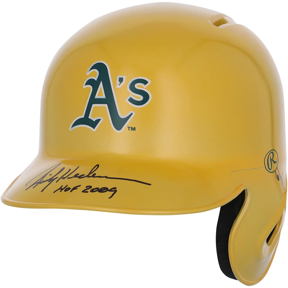 Limited Edition of 12: Rickey Henderson Oakland Athletics Autographed Rawlings Mini Batting Helmet with Inscription