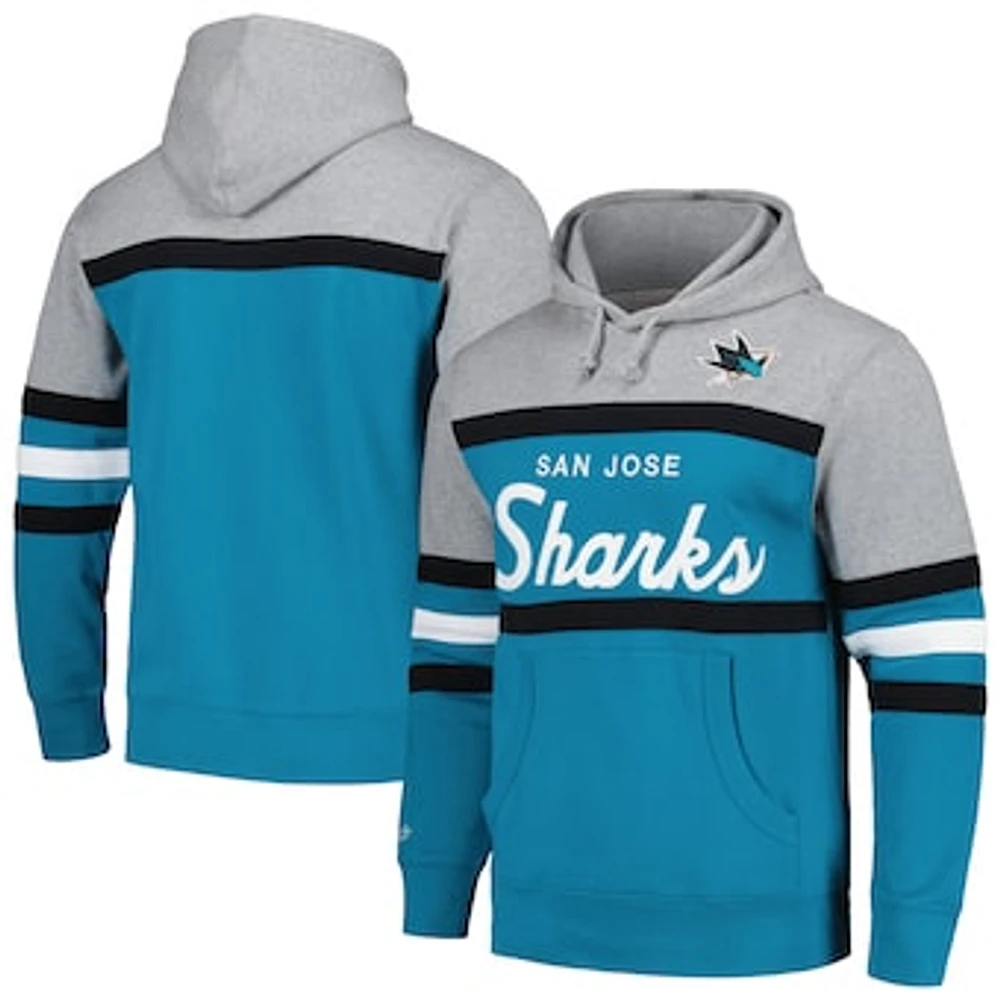 Men's Mitchell & Ness Teal/Gray San Jose Sharks Head Coach Pullover Hoodie