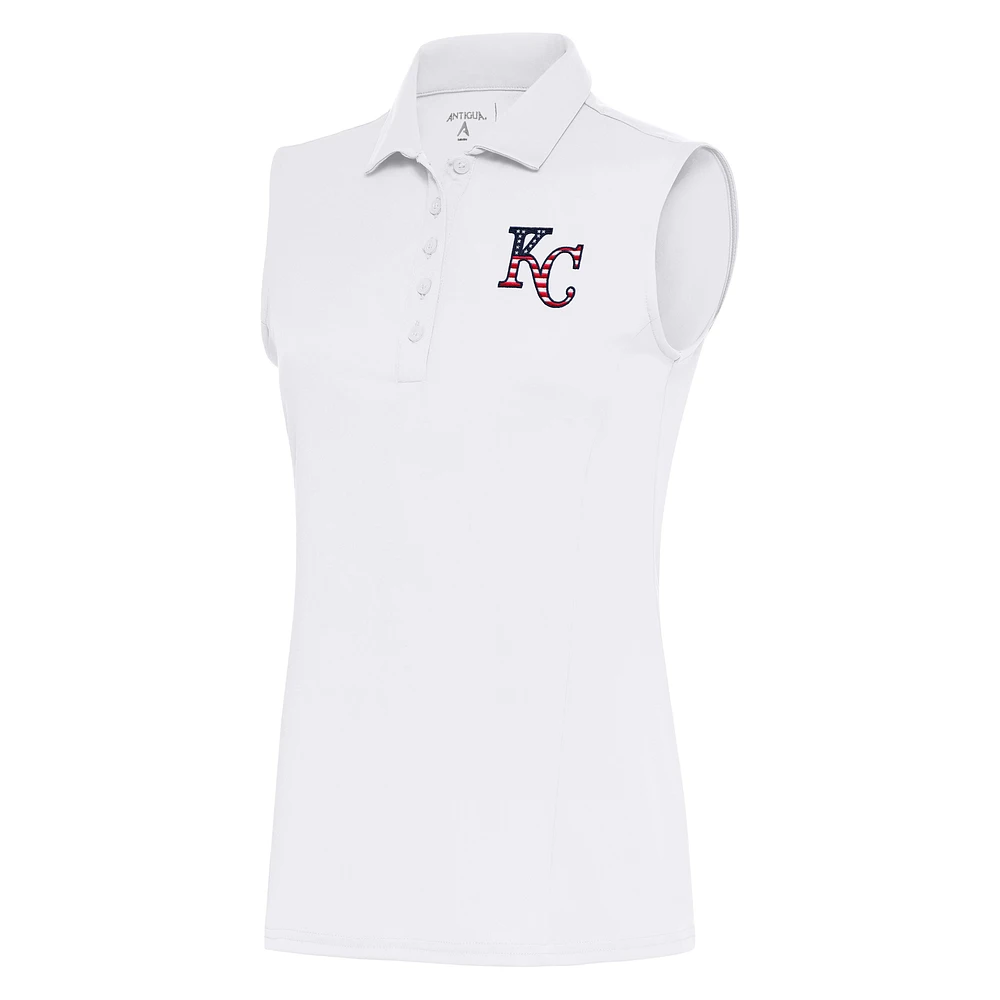 Women's Antigua White Kansas City Royals Patriotic Sleeveless Tribute Polo