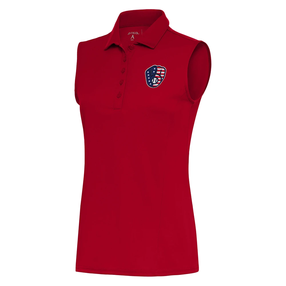 Women's Antigua Red Milwaukee Brewers Patriotic Sleeveless Tribute Polo