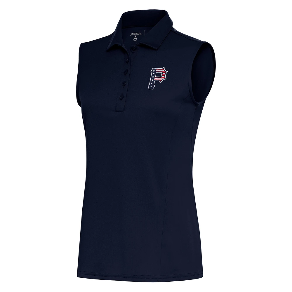 Women's Antigua Navy Pittsburgh Pirates Patriotic Sleeveless Tribute Polo