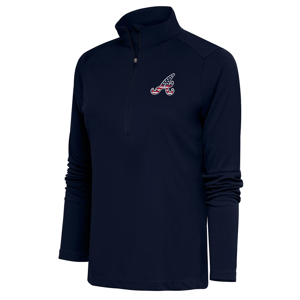 Women's Antigua Navy Atlanta Braves Patriotic Tribute Half-Zip Pullover Top