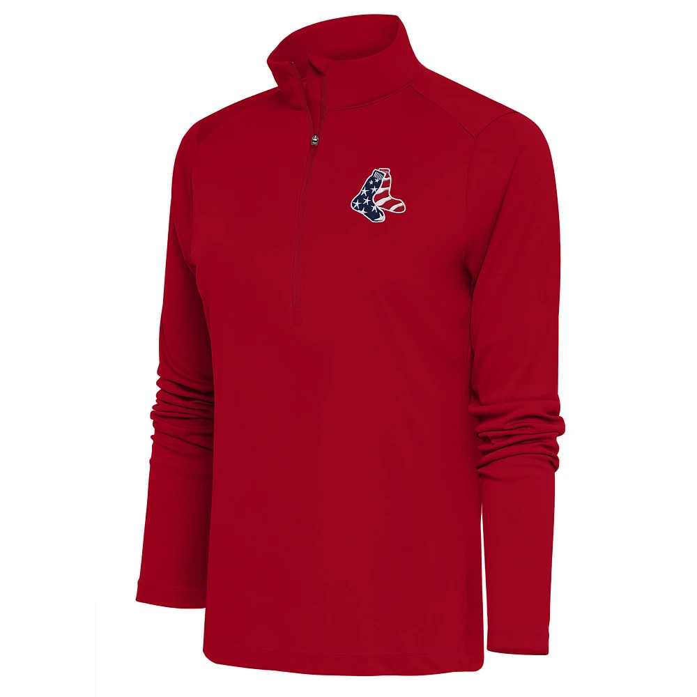 Women's Antigua Red Boston Red Sox Patriotic Tribute Half-Zip Pullover Top
