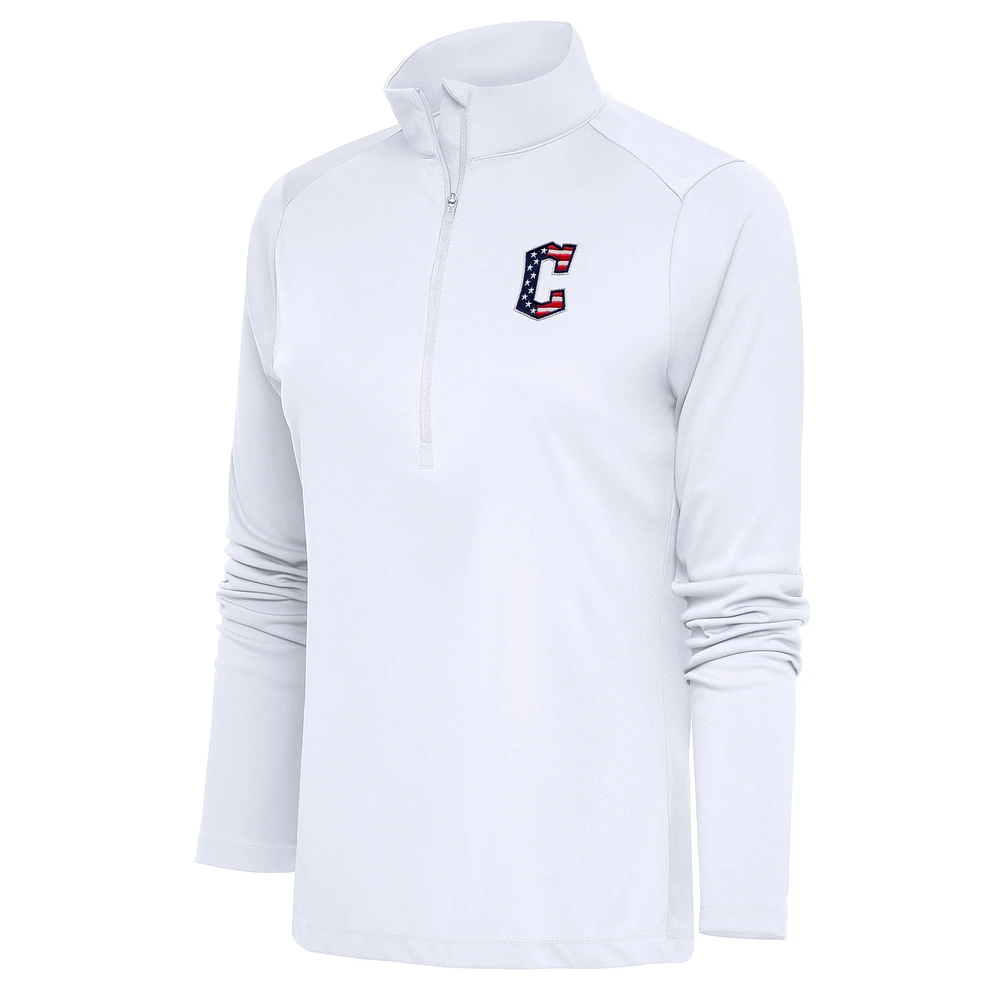 Women's Antigua White Cleveland Guardians Patriotic Tribute Half-Zip Pullover Top