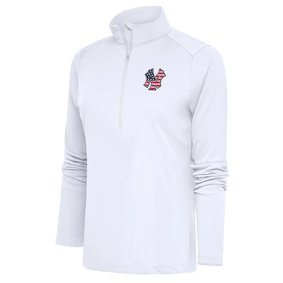 Women's Antigua White New York Yankees Patriotic Tribute Half-Zip Pullover Top