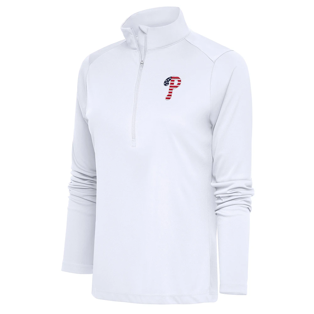 Women's Antigua Philadelphia Phillies Patriotic Tribute Half-Zip Pullover Top