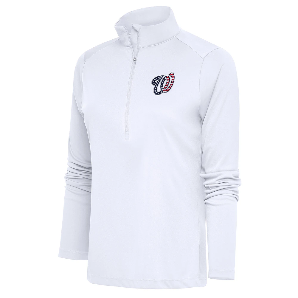 Women's Antigua White Washington Nationals Patriotic Tribute Half-Zip Pullover Top
