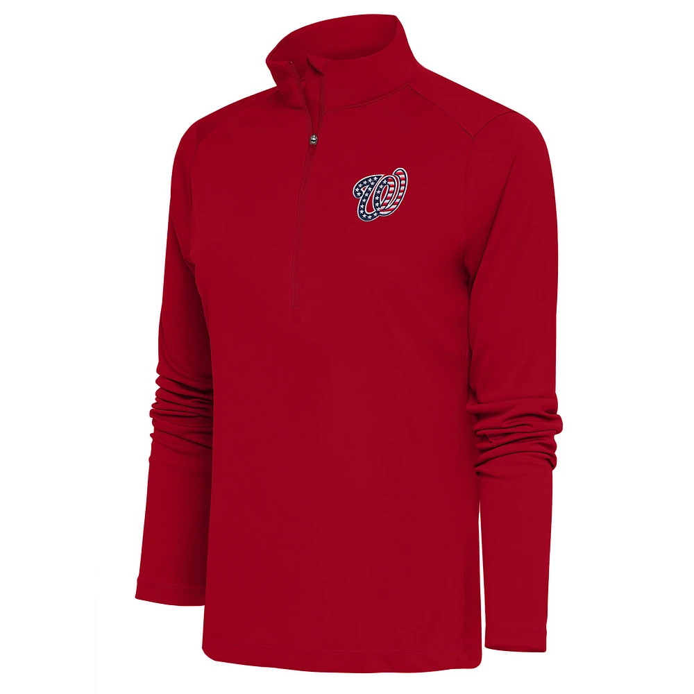 Women's Antigua Red Washington Nationals Patriotic Tribute Half-Zip Pullover Top