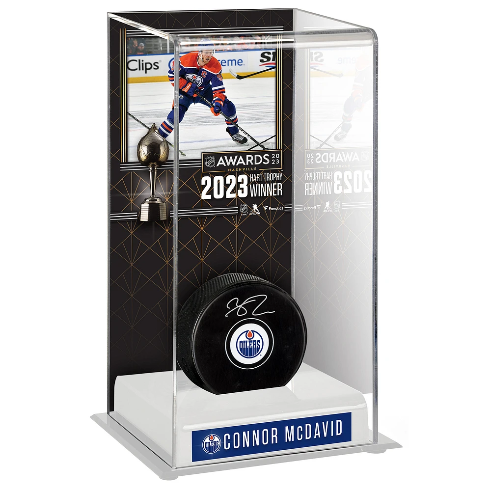 Connor McDavid Edmonton Oilers 2023 Hart Trophy Winner Deluxe Tall Hockey Display Case