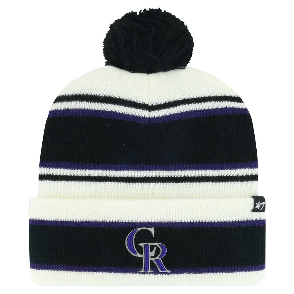 Youth '47 White/Black Colorado Rockies Stripling Cuffed Knit Hat with Pom