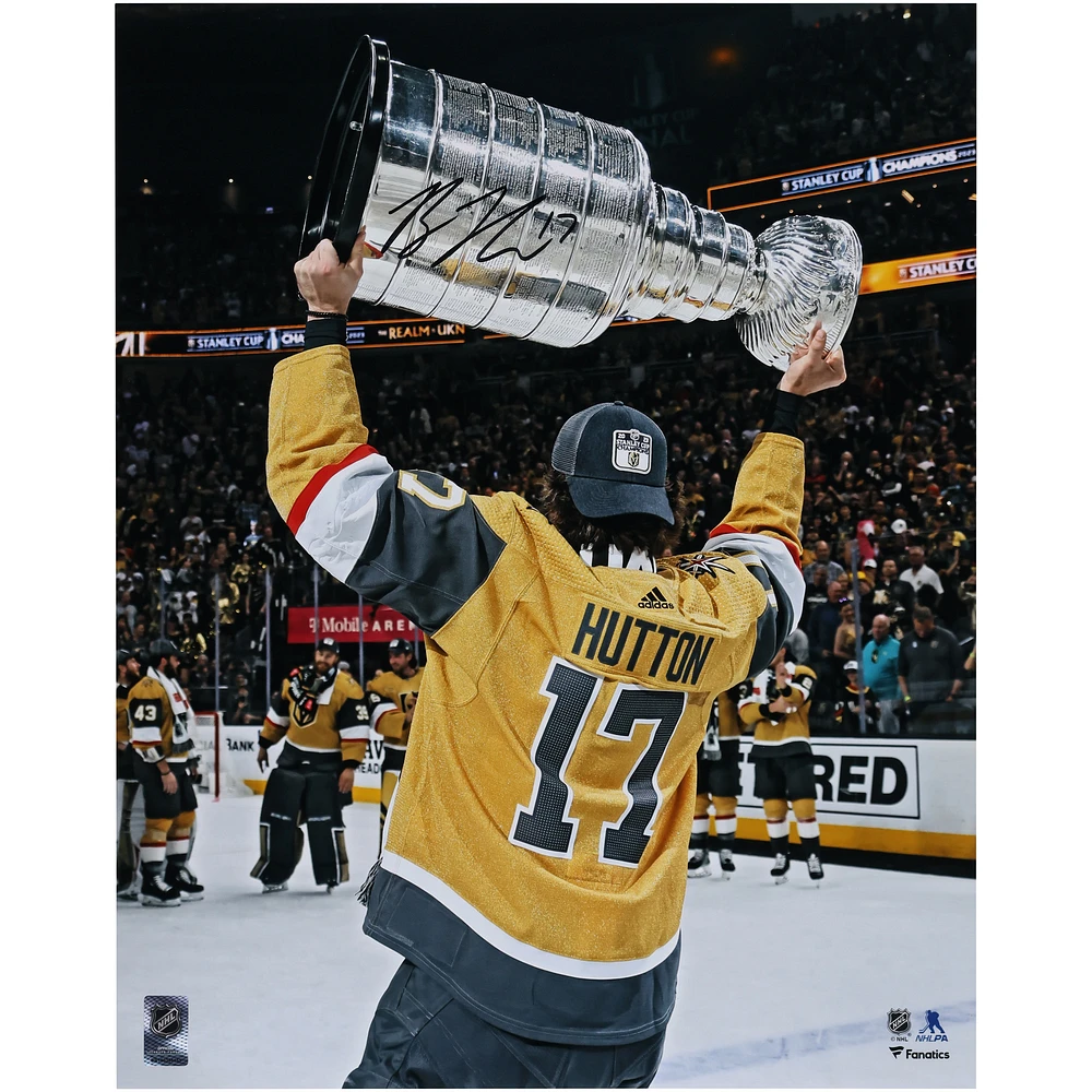 Ben Hutton Vegas Golden Knights Autographed 2023 Stanley Cup Champions 16" x 20" Raising Cup Photograph