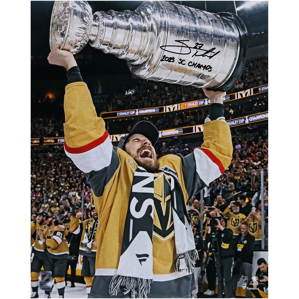 Shea Theodore Vegas Golden Knights Autographed 2023 Stanley Cup Champions 16" x 20" Raising Cup Photograph with "2023 SC Champs" Inscription