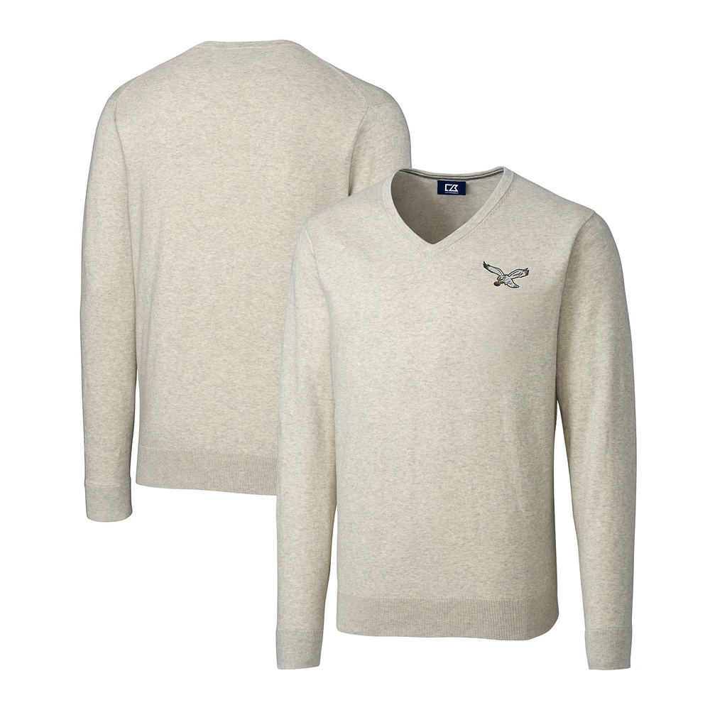 Men's Cutter & Buck Oatmeal Philadelphia Eagles Gridiron Classics Big & Tall Lakemont Tri-Blend V-Neck Pullover Sweater