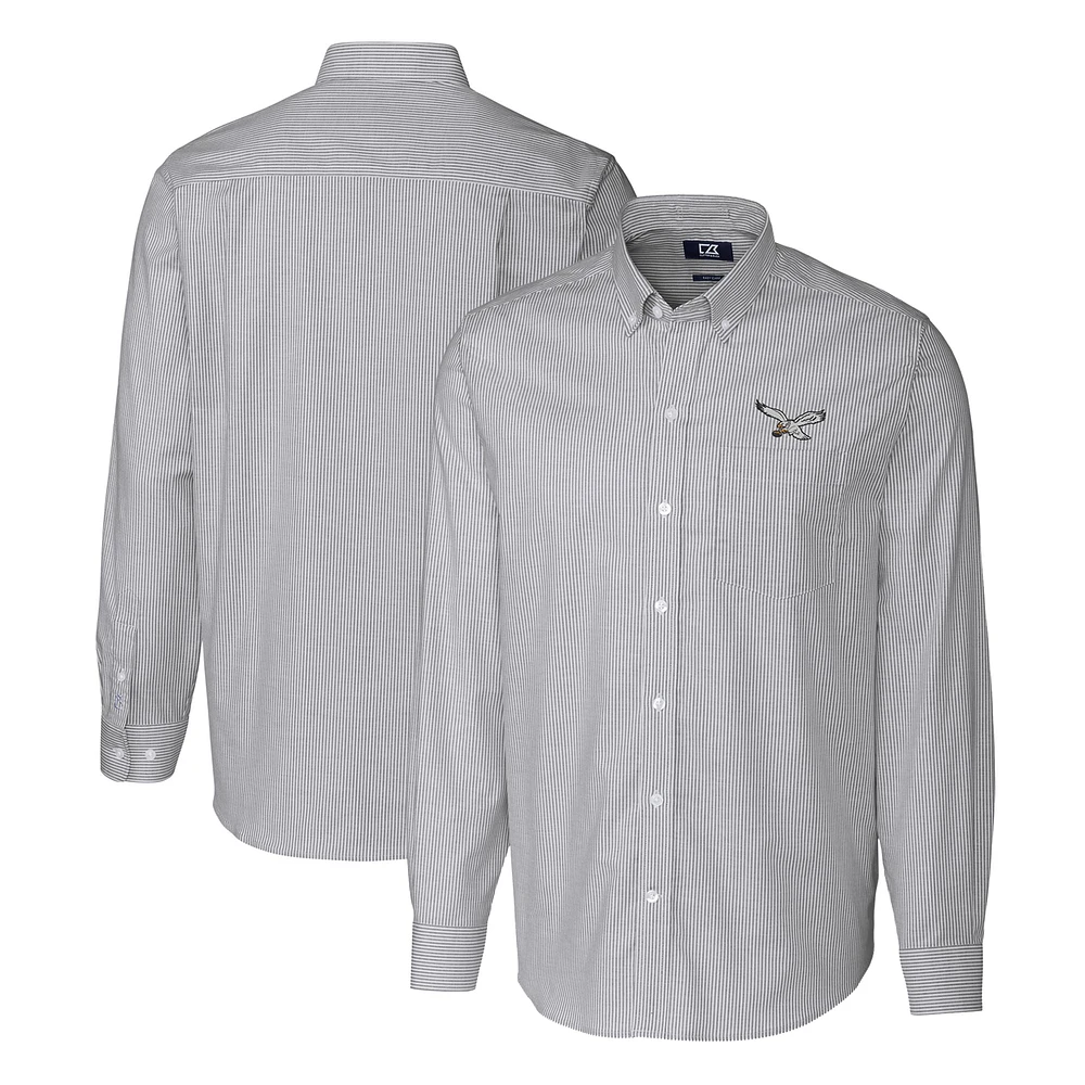 Men's Cutter & Buck Charcoal Philadelphia Eagles Gridiron Classics Big Tall Stretch Oxford Stripe Long Sleeve Button-Down Shirt