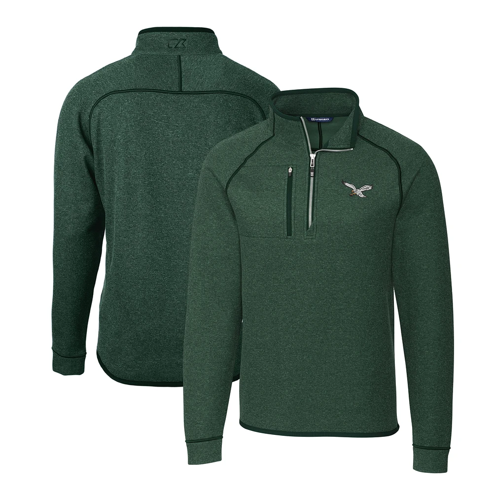 Men's Cutter & Buck Heather Philadelphia Eagles Gridiron Classics Big Tall Mainsail Sweater-Knit Half-Zip Pullover Jacket