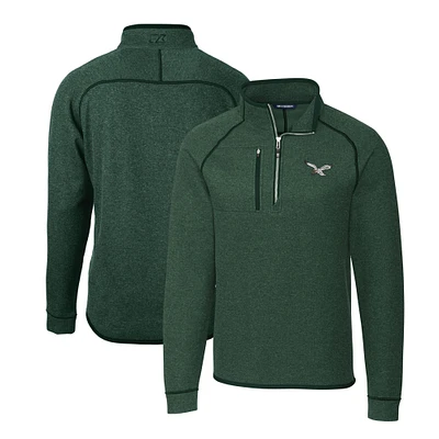 Men's Cutter & Buck Heather Philadelphia Eagles Gridiron Classics Big Tall Mainsail Sweater-Knit Half-Zip Pullover Jacket