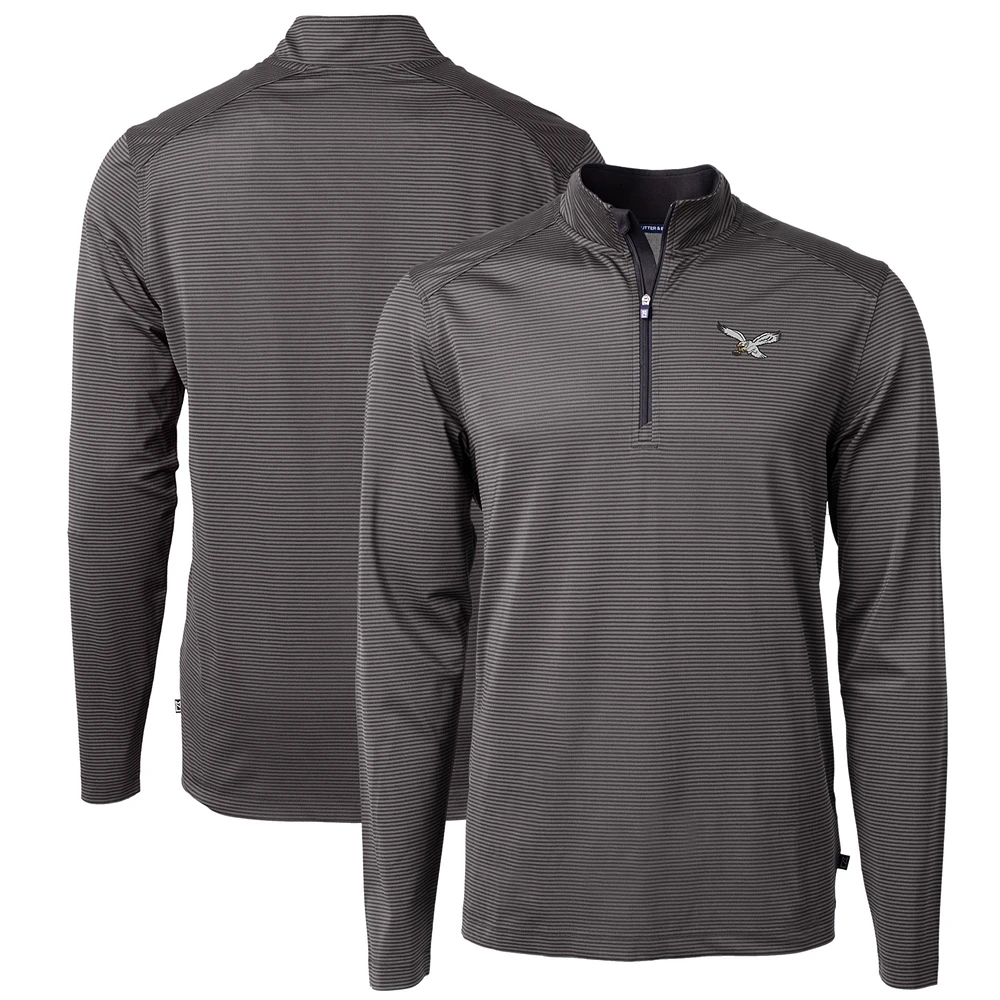Men's Cutter & Buck Charcoal Philadelphia Eagles Gridiron Classics Big Tall Virtue Eco Pique Micro Stripe Recycled Quarter-Zip Pullover Top