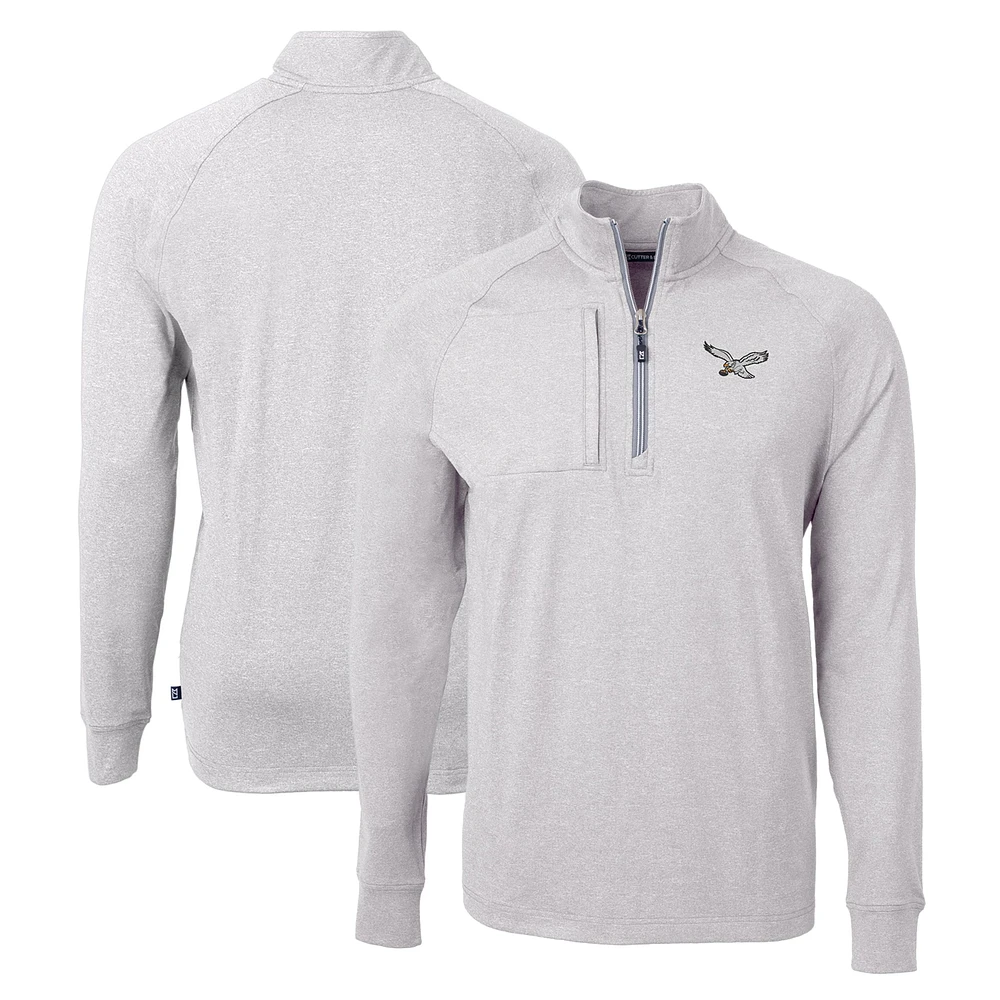 Men's Cutter & Buck Heather Gray Philadelphia Eagles Gridiron Classics Big Tall Adapt Eco Knit Quarter-Zip Pullover Top