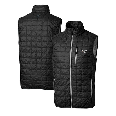 Men's Cutter & Buck Black Philadelphia Eagles Gridiron Classics Big Tall Rainier PrimaLoft Eco Insulated Full-Zip Puffer Vest
