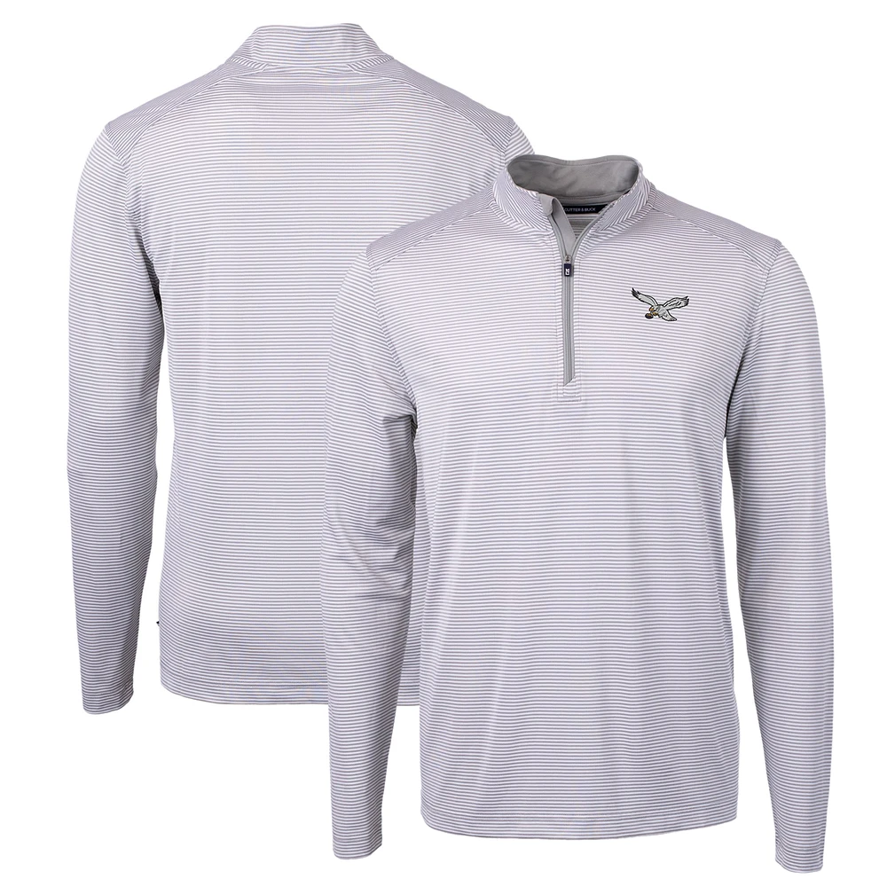 Men's Cutter & Buck White Philadelphia Eagles Gridiron Classics Big Tall Virtue Eco Pique Micro Stripe Recycled Quarter-Zip Pullover Top