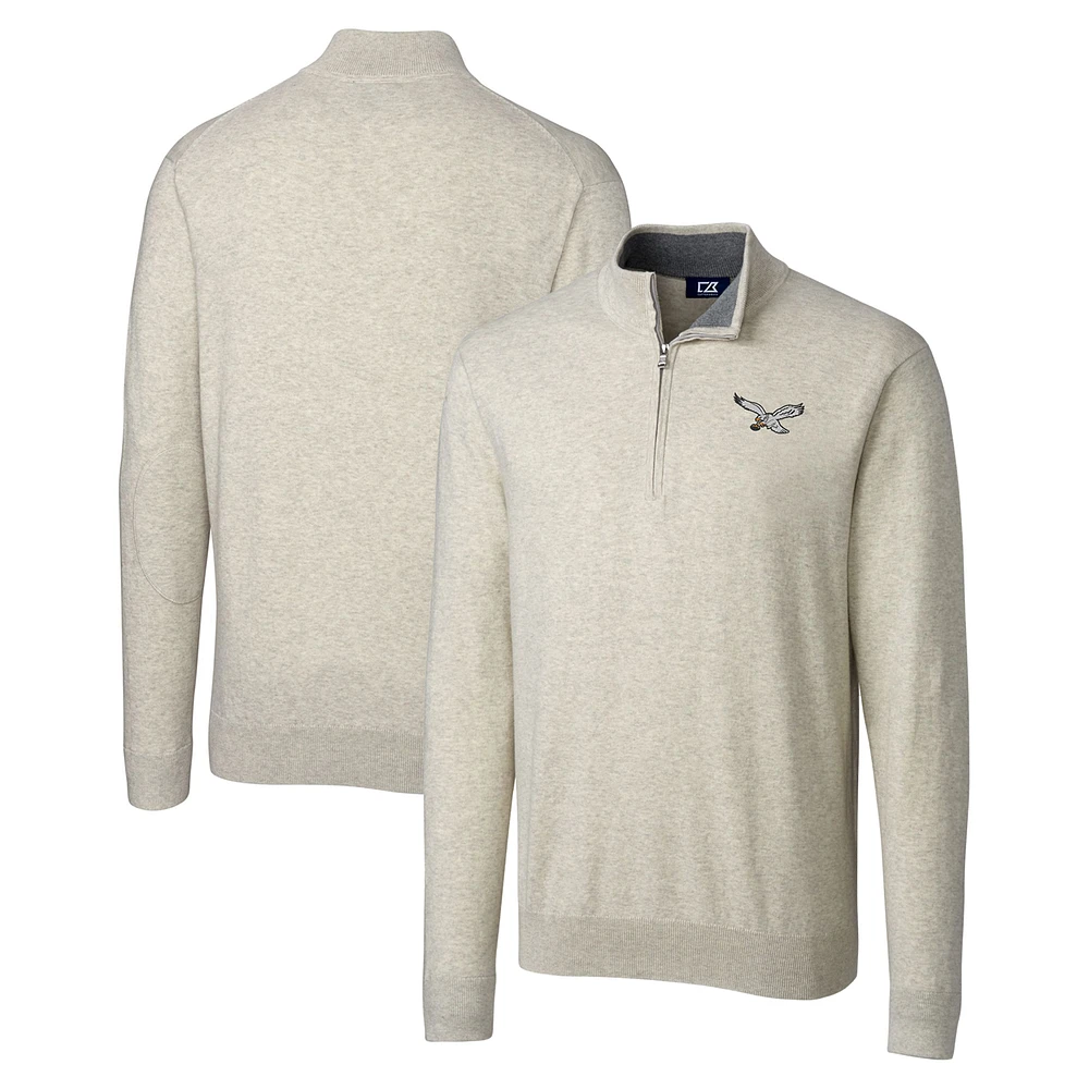 Men's Cutter & Buck Oatmeal Philadelphia Eagles Gridiron Classics Big & Tall Lakemont Tri-Blend Quarter-Zip Pullover Sweater