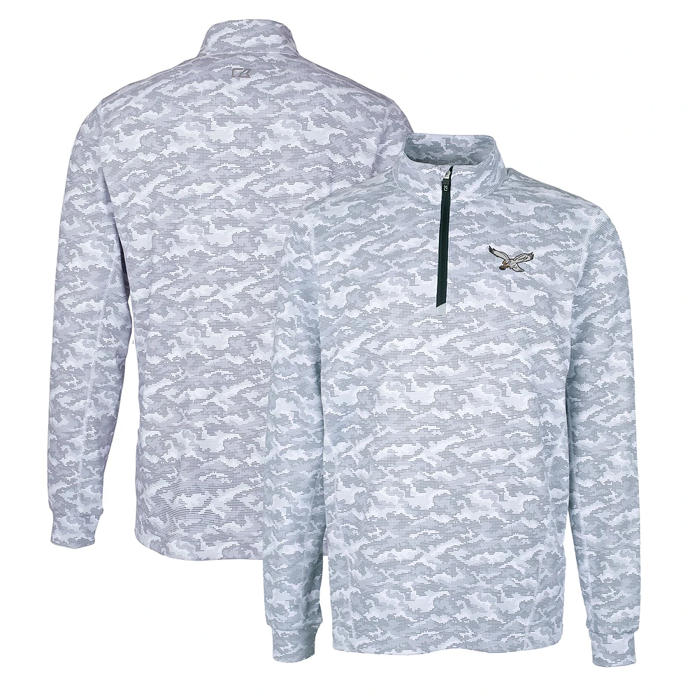 Men's Cutter & Buck Charcoal Philadelphia Eagles Gridiron Classics Big & Tall Traverse Camo Print Stretch Quarter-Zip Pullover Top